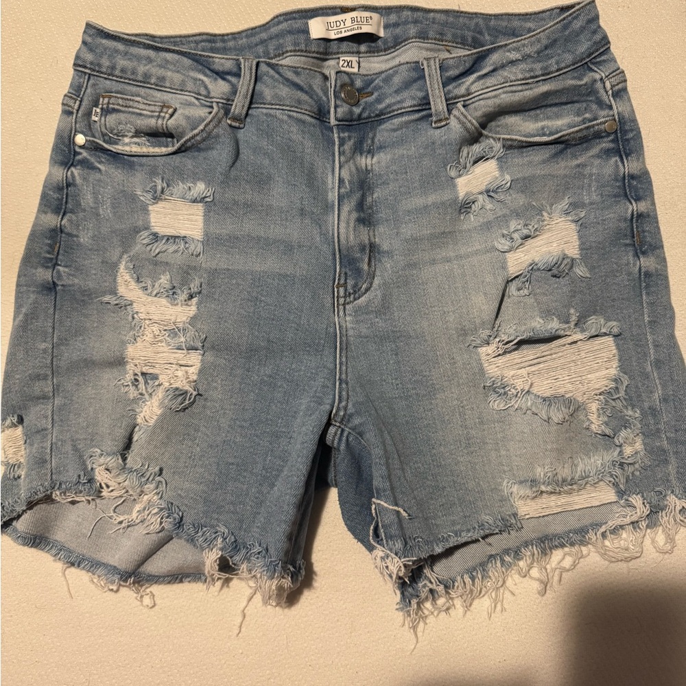 Judy Blue Distressed Blue Jean Shorts High-Waisted